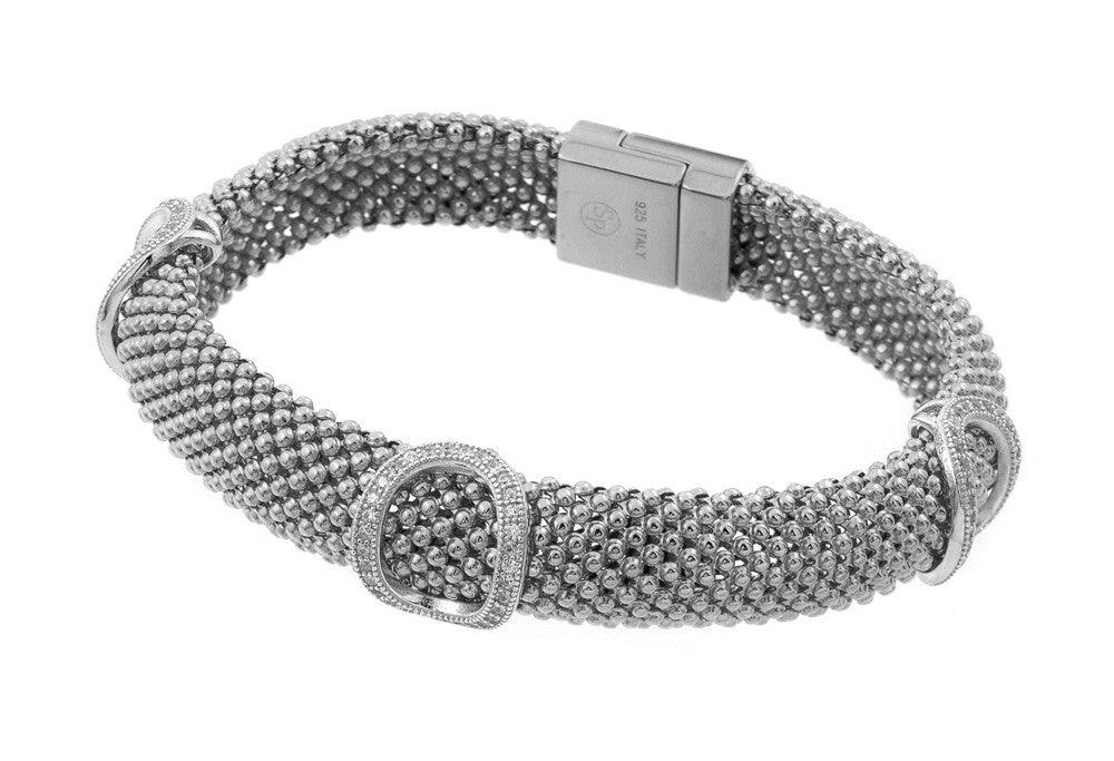 Silver 925 Rose Gold Plated Micro Pave Oval Clear CZ Beaded Italian Bracelet - PSB00003RH