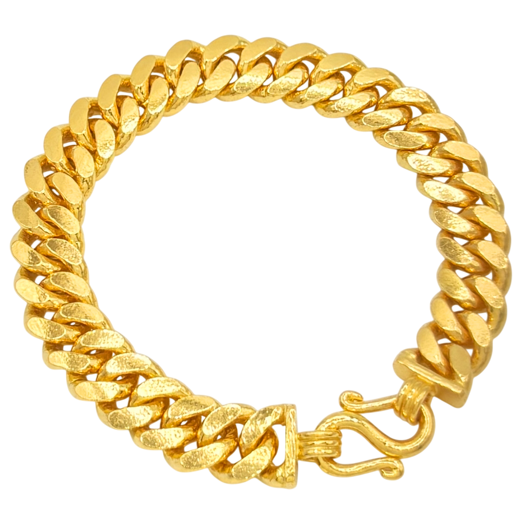 10MM Solid Flat Cuban Link Bracelet in solid 10K-24K gold