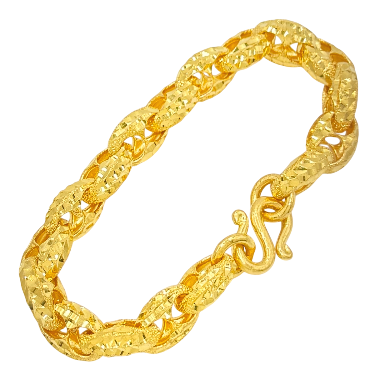 10MM Diamond-Cut Puffed Mariner Link Bracelet in 10K-24K gold