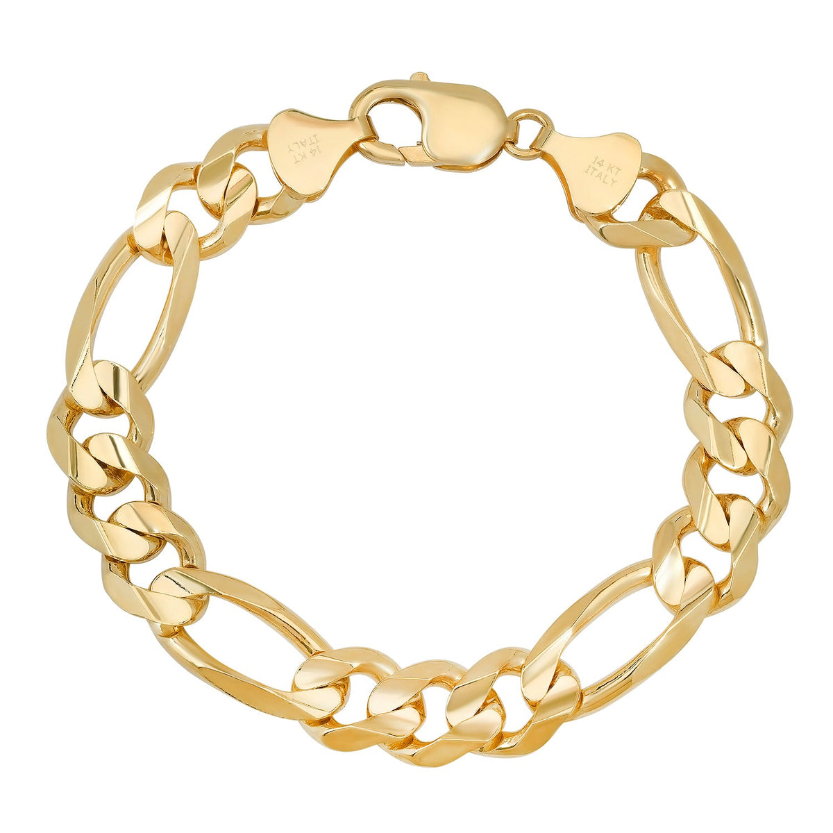 11MM Solid Figaro Bracelet in solid 10K-24K gold