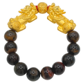 24K Yellow Gold Double Pi Xiu Brown Jade Bead Bracelet