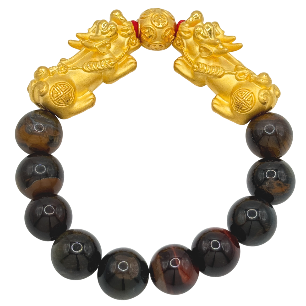 24K Yellow Gold Double Pi Xiu Brown Jade Bead Bracelet
