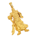 Solid gold 3D Standing God of War Guan Gong Pendant, free-cut striding figure with guandao and flying robes