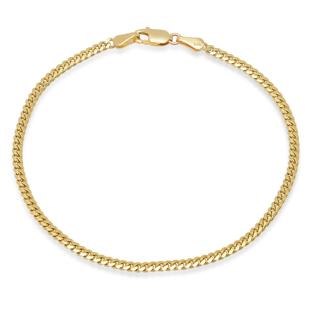 2.5MM Solid Miami Cuban Link Bracelet in solid 10K-24K gold