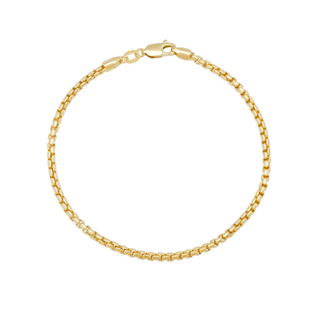2.5MM Solid Rounded Box Bracelet in solid 10K-24K gold