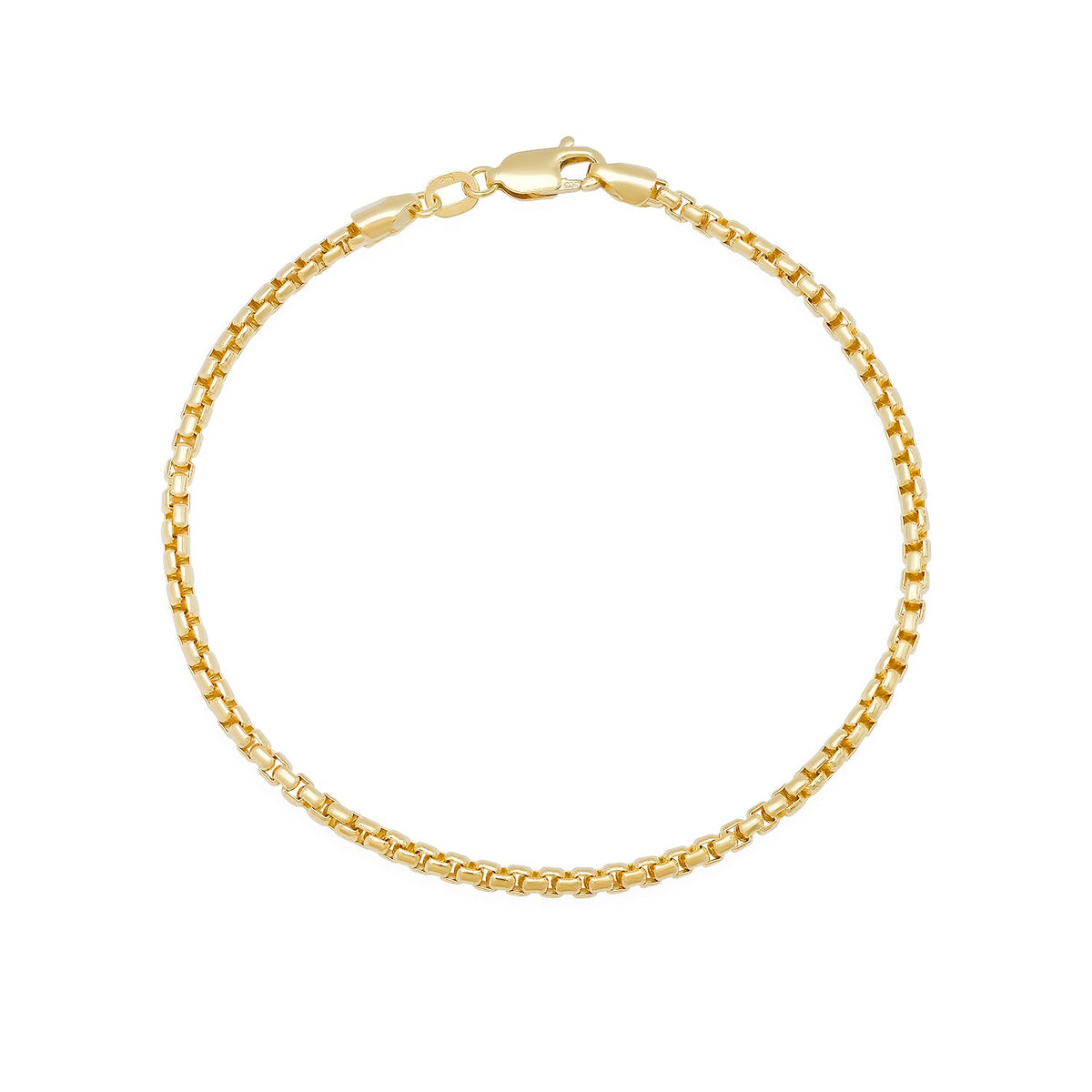 2.5MM Solid Rounded Box Bracelet in solid 10K-24K gold