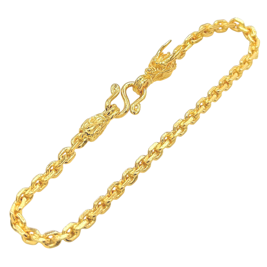 2.6MM Solid Anchor Link Dragon & Tail Bracelet in solid 10K-24K gold
