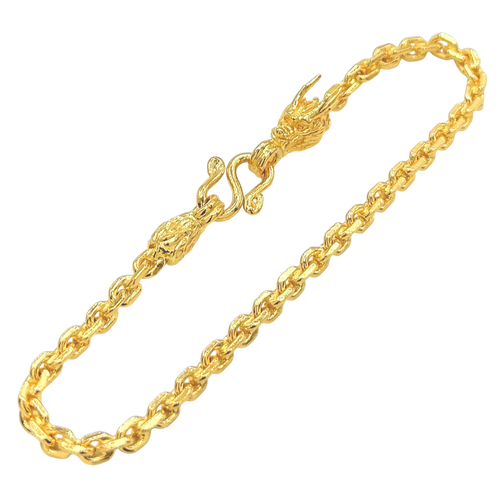 2.6MM Solid Anchor Link Dragon & Tail Bracelet in solid 10K-24K gold