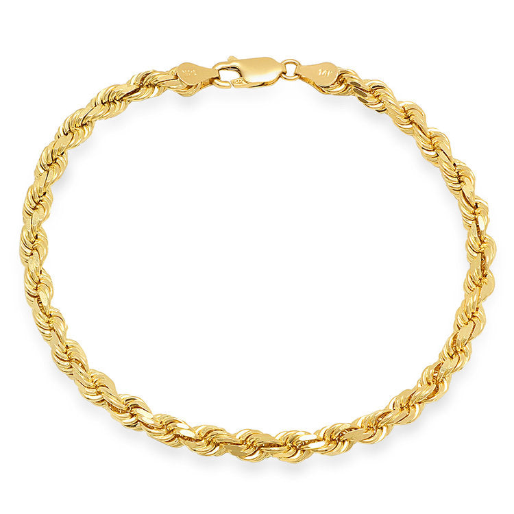 5MM Solid Diamond-Cut Rope Bracelet in solid 10K-24K gold