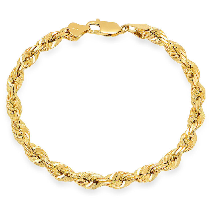 6.5MM Solid Diamond-Cut Rope Bracelet in solid 10K-24K gold