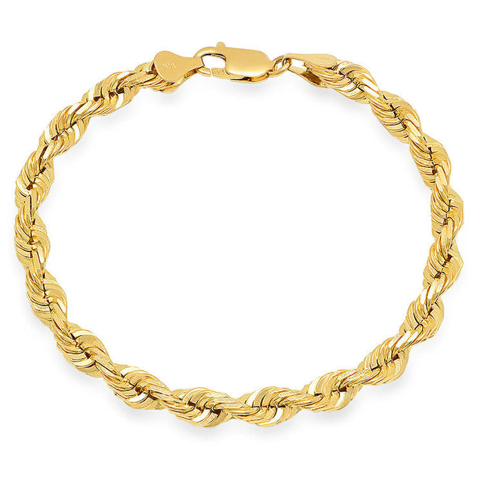 6.5MM Solid Diamond-Cut Rope Bracelet in solid 10K-24K gold