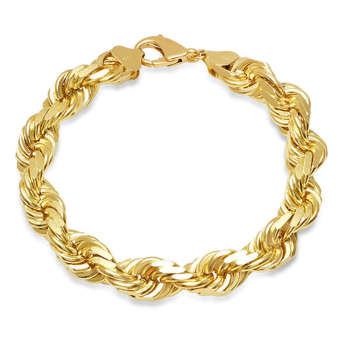 12MM Solid Diamond-Cut Rope Bracelet in solid 10K-24K gold