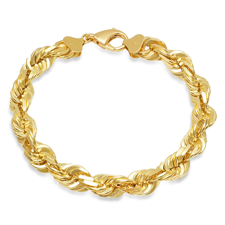 10MM Solid Diamond-Cut Rope Bracelet in solid 10K-24K gold