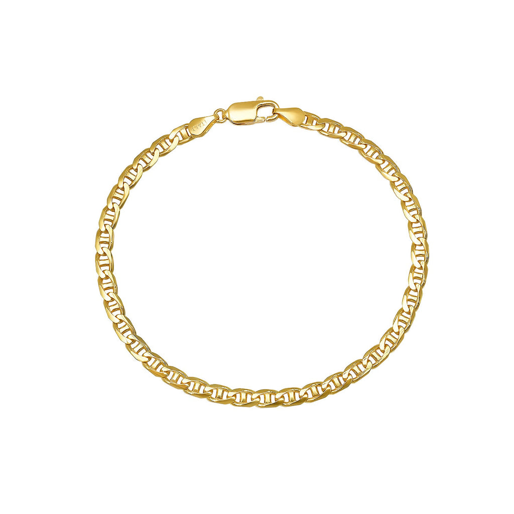 3.5MM Solid Yacht Link Bracelet in solid 10K-24K gold