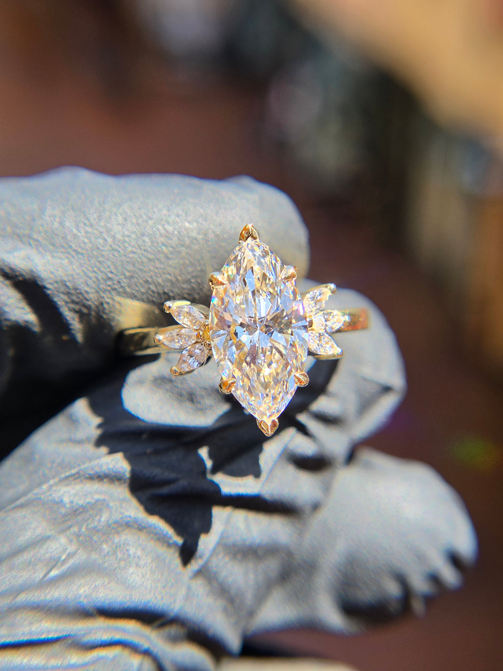 Marquise Fan Accent Engagement Ring