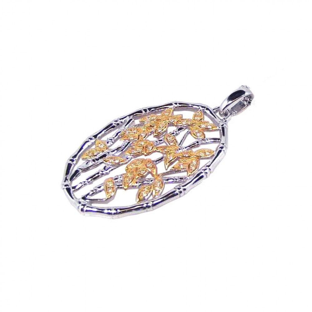 Silver 925 Rhodium Plated Open Circle Filigree CZ Dangling Pendant - ACP00021
