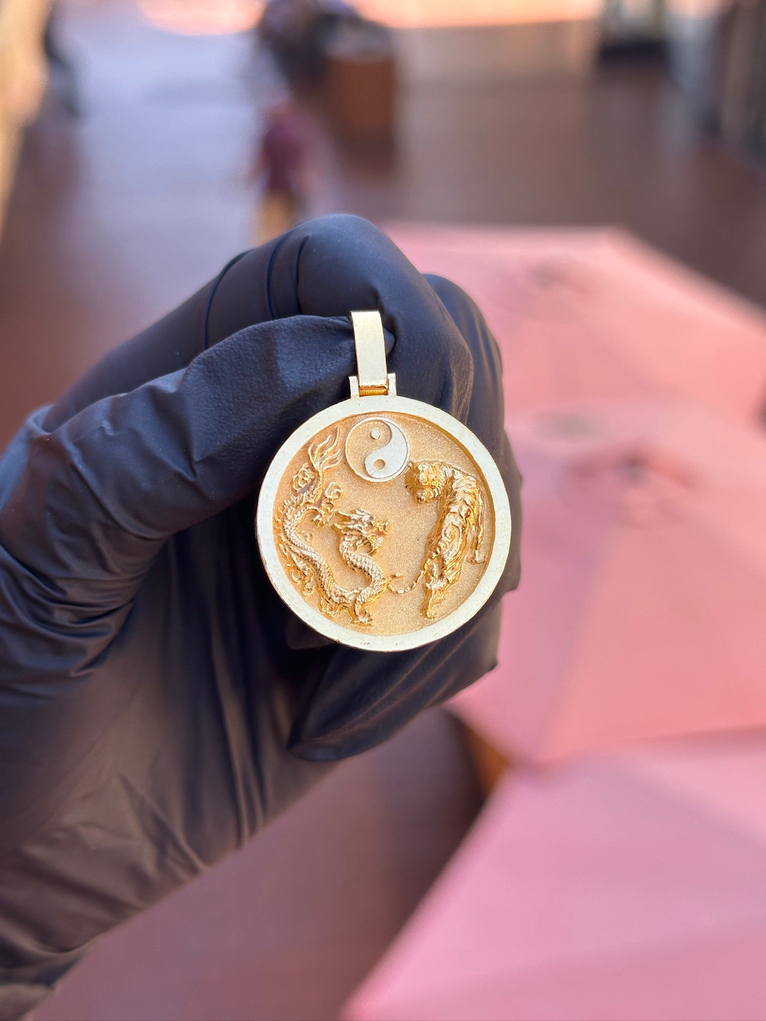 Yin-Yang Dragon and Tiger Circular Pendant