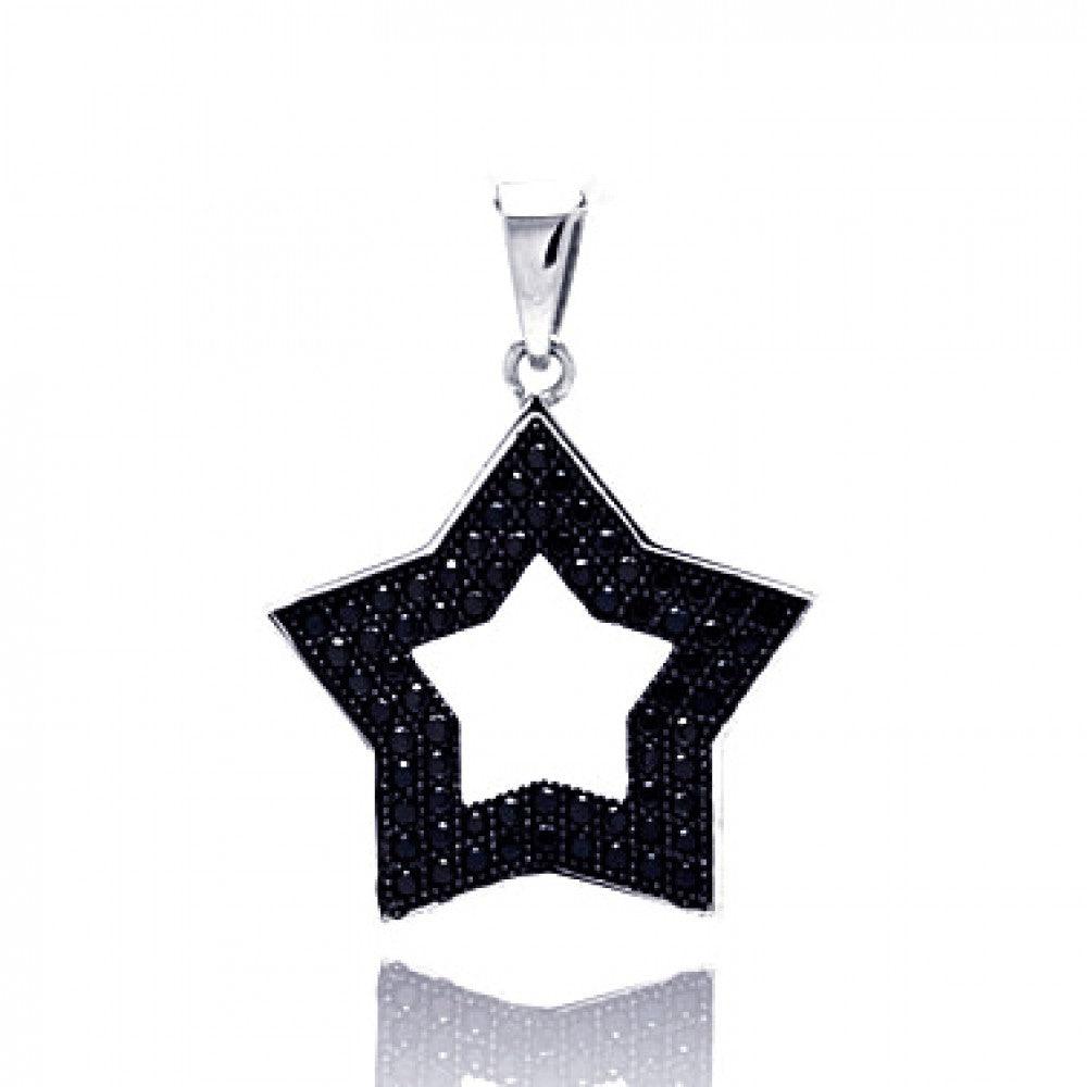 Silver 925 Black Rhodium Plated Open Star Micro Pave CZ Pendant - ACP00027BLK