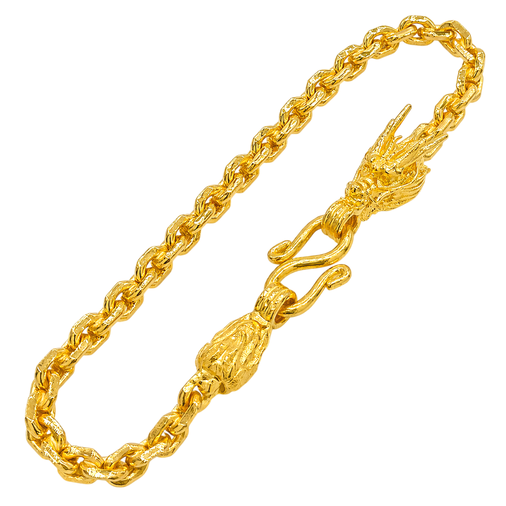 3.5MM Solid Anchor Link Dragon & Tail Bracelet in solid gold
