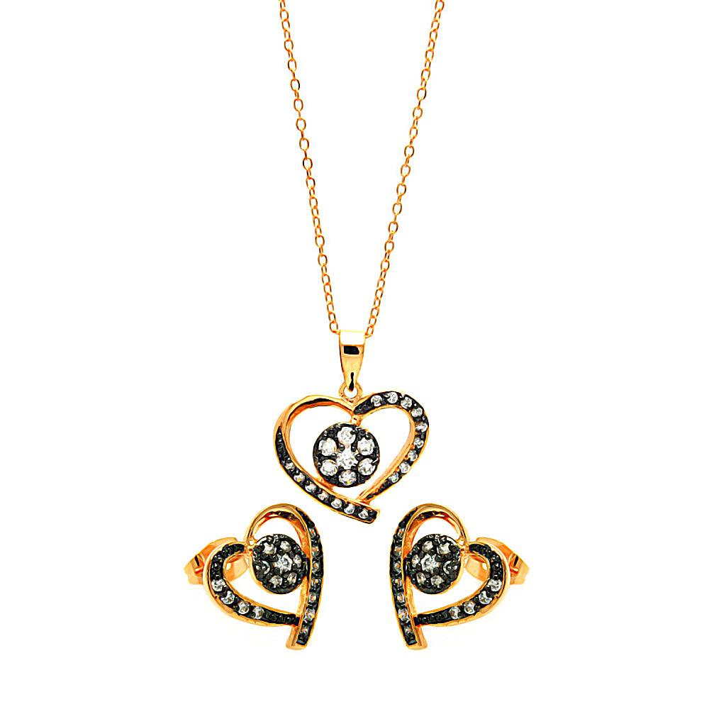 Silver 925 Rose Gold Plated CZ Heart Set - BGS00314