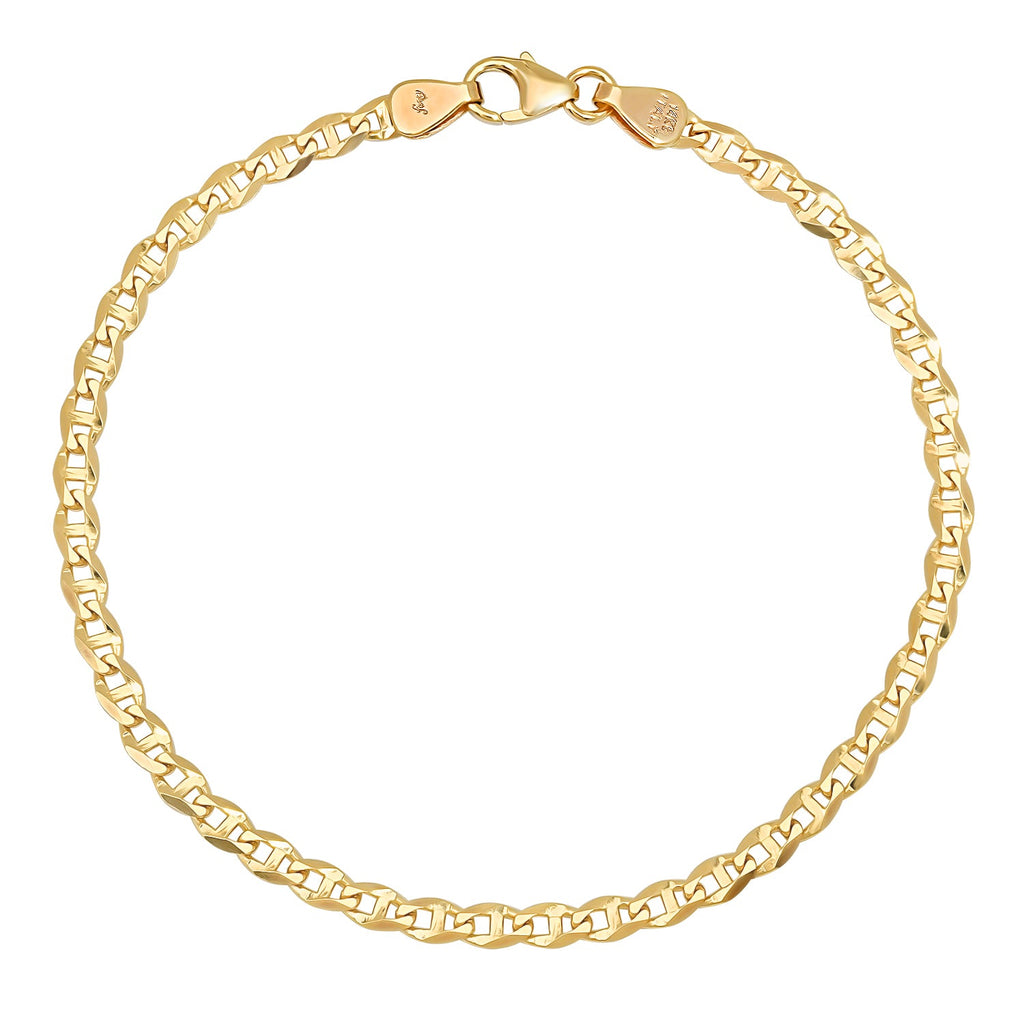 3MM Solid Diamond-Cut Mariner Bracelet in solid 10K-24K gold