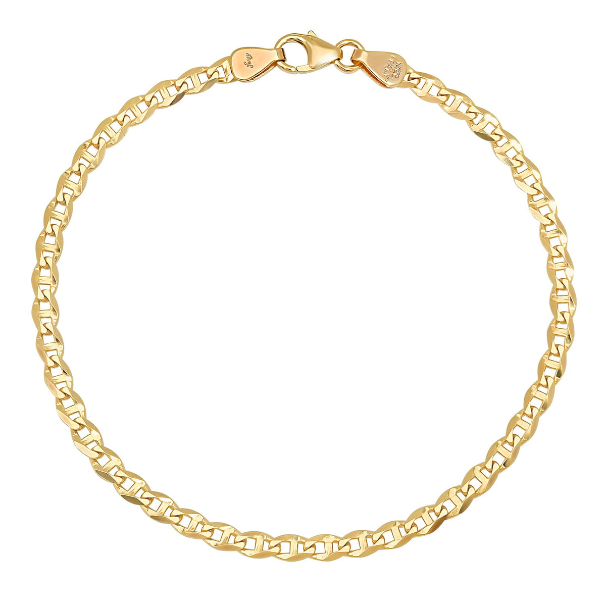 3MM Solid Diamond-Cut Mariner Bracelet in solid 10K-24K gold