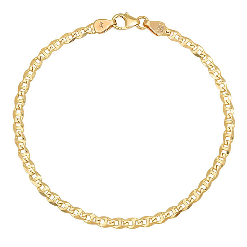 3MM Solid Diamond-Cut Mariner Bracelet in solid 10K-24K gold