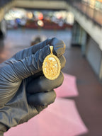 Diamond-Cut Saint Michael with Filigree Border Pendant in solid 10K-24K gold