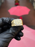 45 Circular Presidential Ring in solid gold - raised polished numerals on a round pave disc