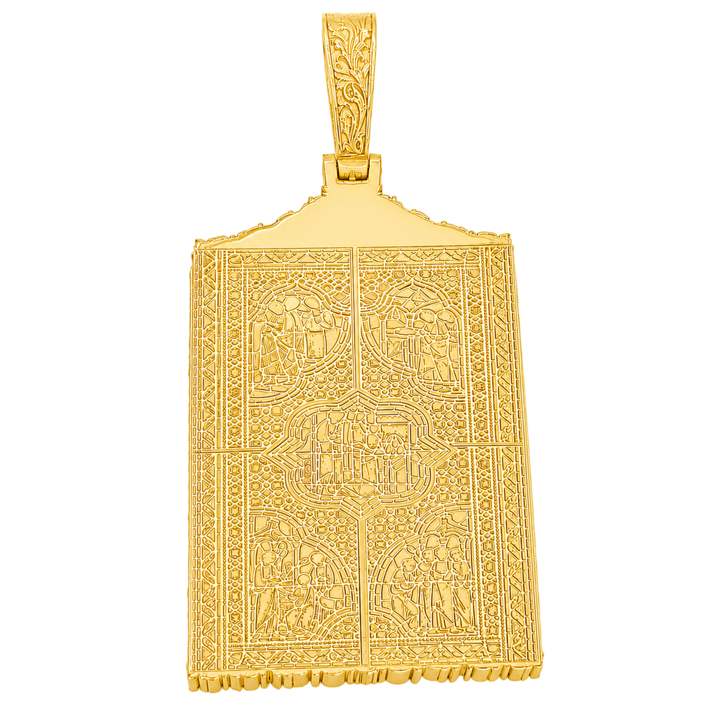 Saint Michael Archangel Portrait V2 gold pendant, plain polished reverse