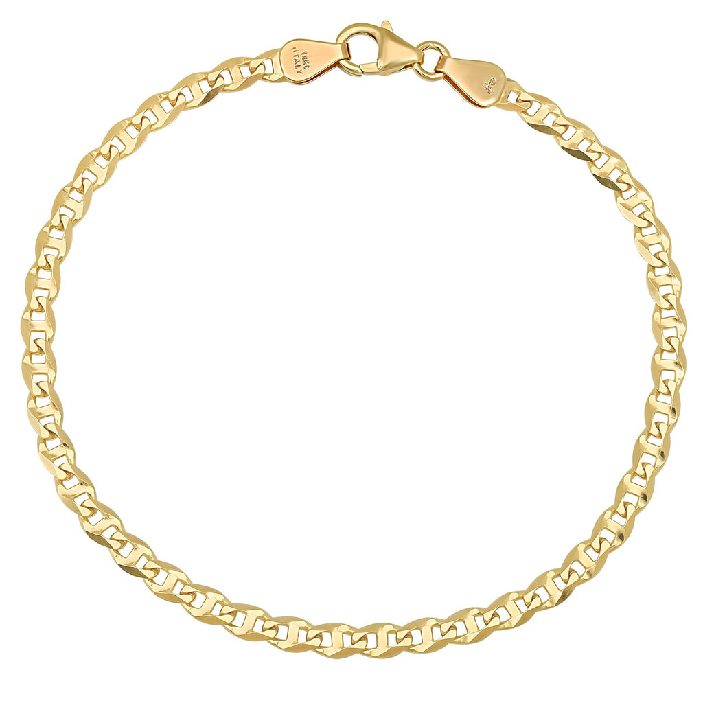 4MM Solid Diamond-Cut Mariner Bracelet in solid 10K-24K gold