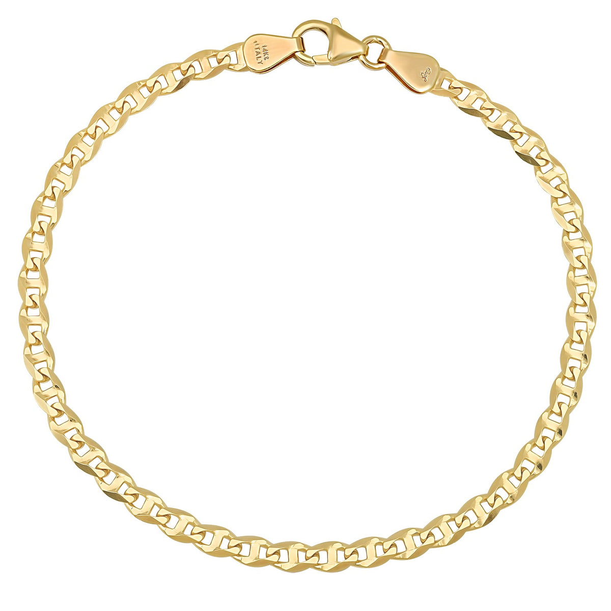 4.5MM Solid Diamond-Cut Mariner Bracelet in solid 10K-24K gold