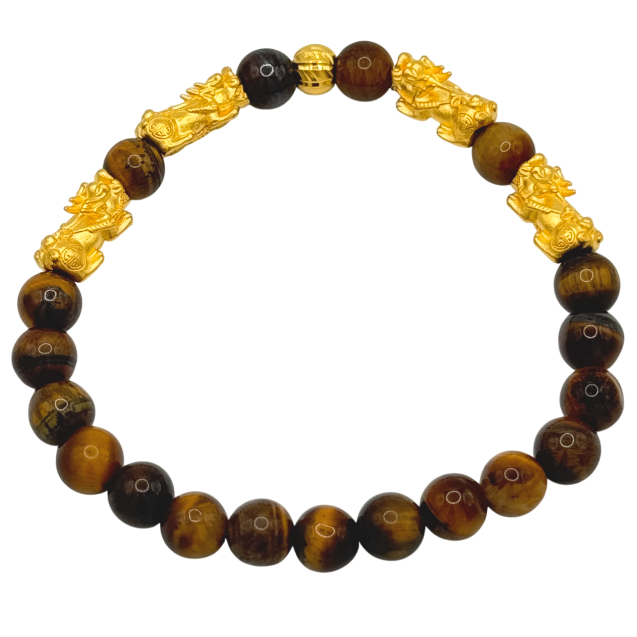 24K Yellow Gold Quadruple Pi Xiu Brown Bead Bracelet
