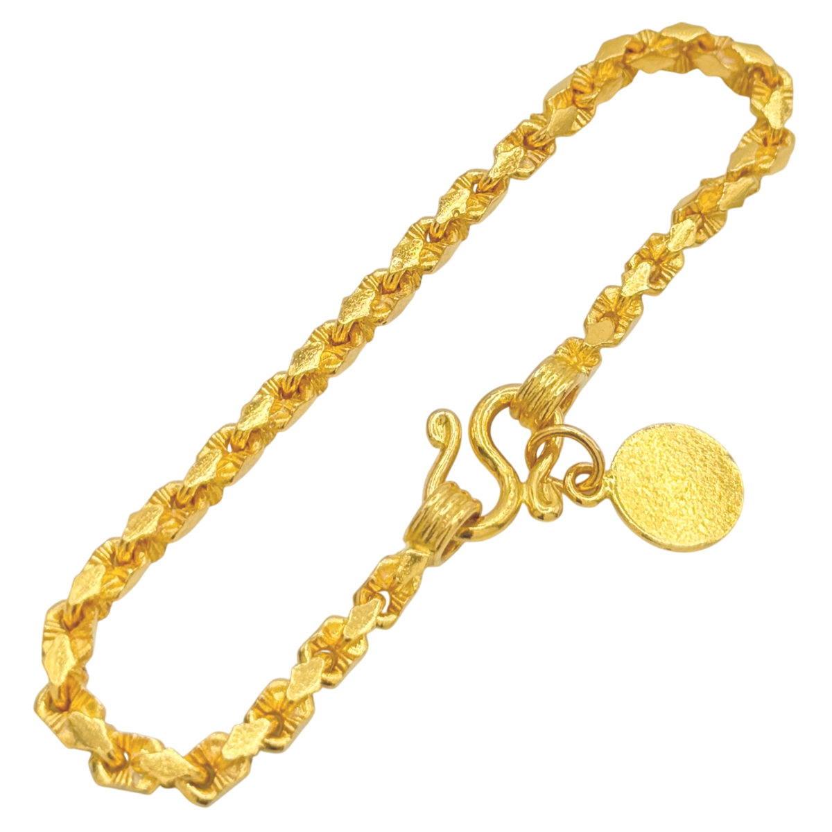 4MM Solid Nugget Link Bracelet in solid 10K-24K gold