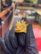 Prosperous Dragon Head Ring in solid 10K-24K gold