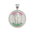 Rhodium Plated 925 Sterling Silver Saint Jude Clear Green and Red CZ 44mm Pendant - SLP00359