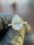 French Pavé Halo Cathedral Engagement Ring