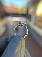 French Pavé Halo Cathedral Engagement Ring
