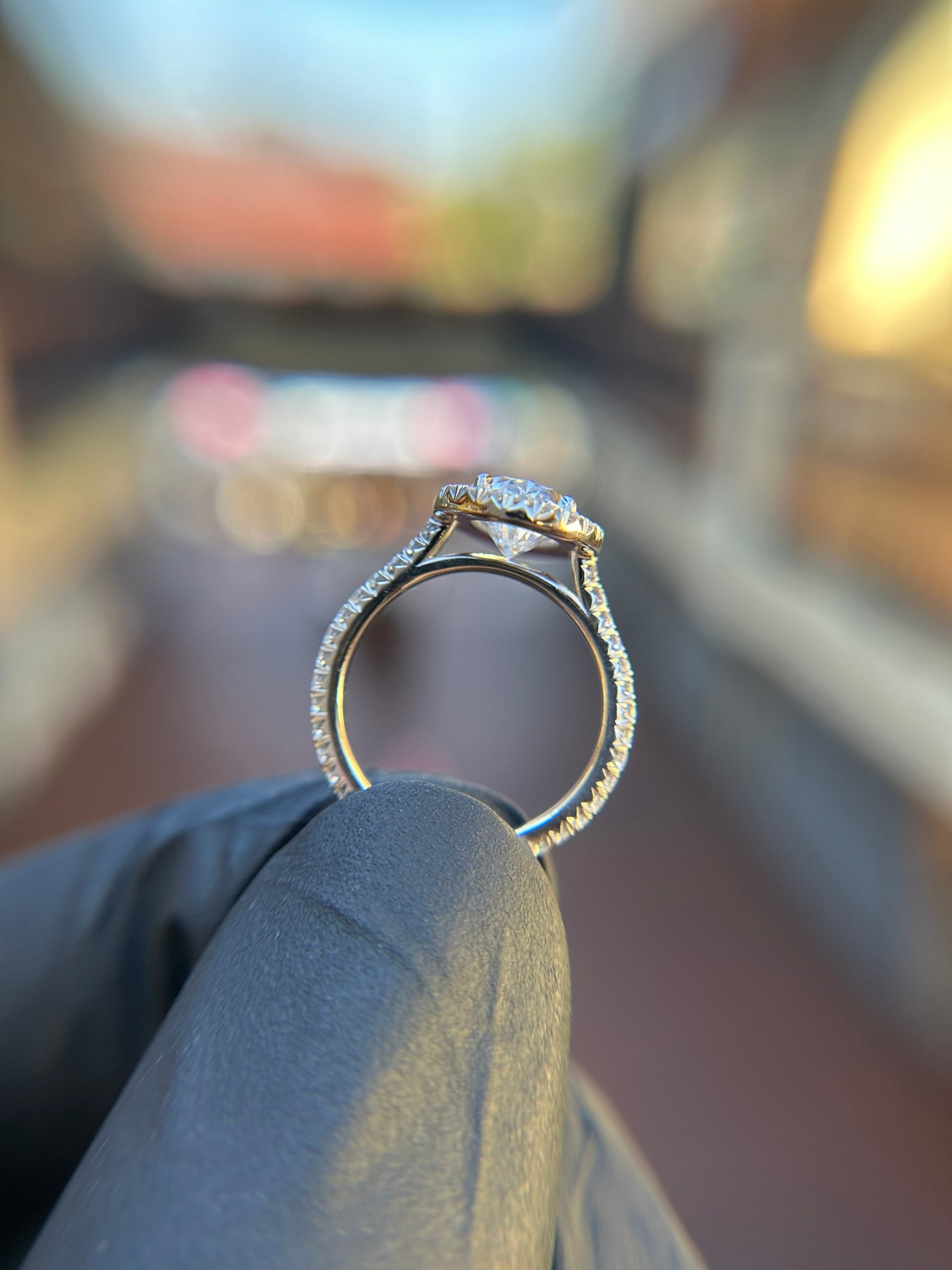 French Pavé Halo Cathedral Engagement Ring