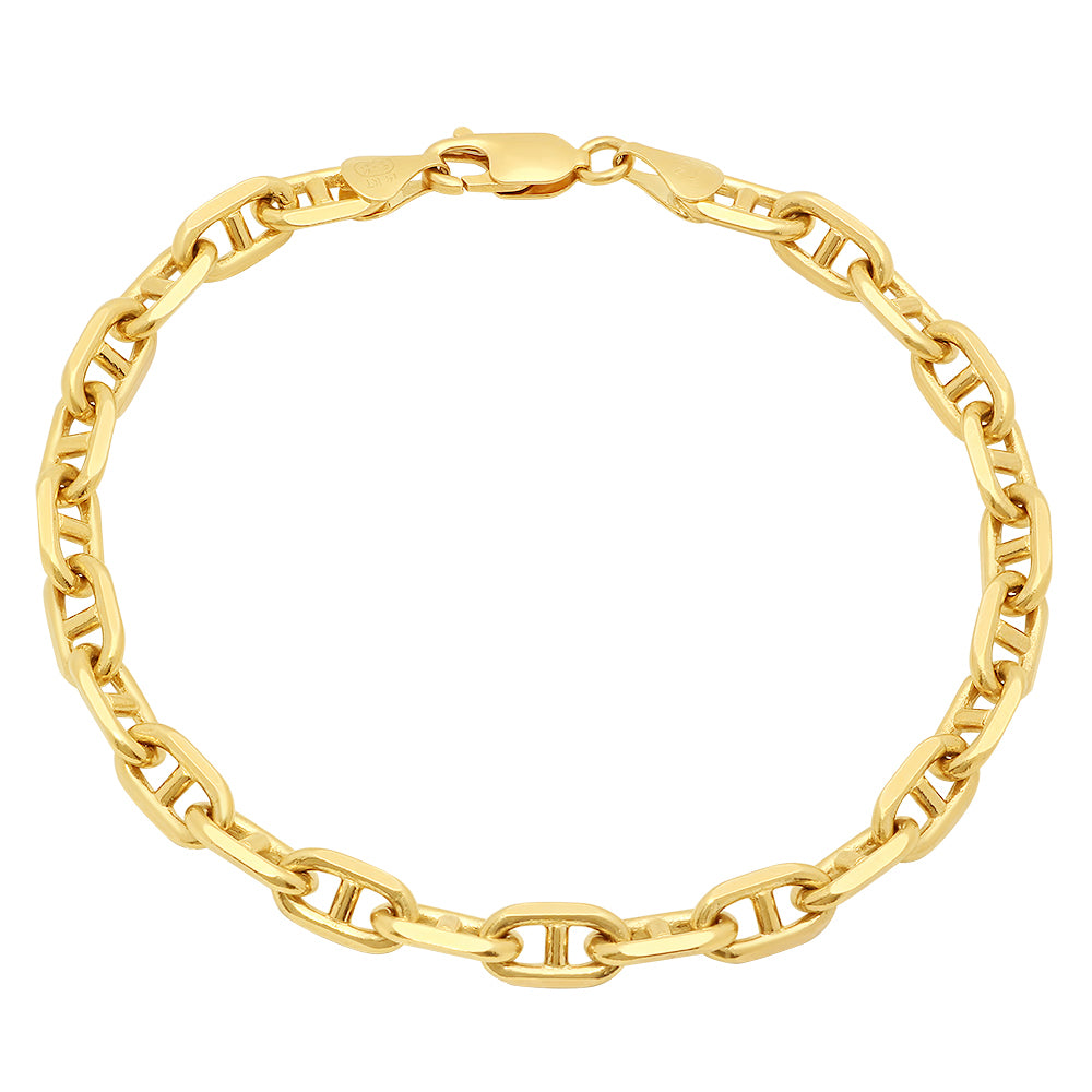6MM Solid Alternating Mariner Bracelet in yellow gold, barred oval links alternating flat and edge-on