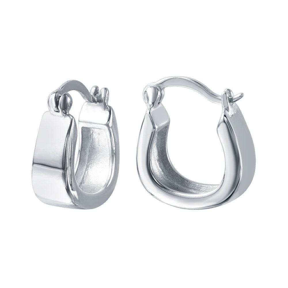 Silver 925 Rhodium Plated 'U' Shaped Hoop Earrings - STE00721