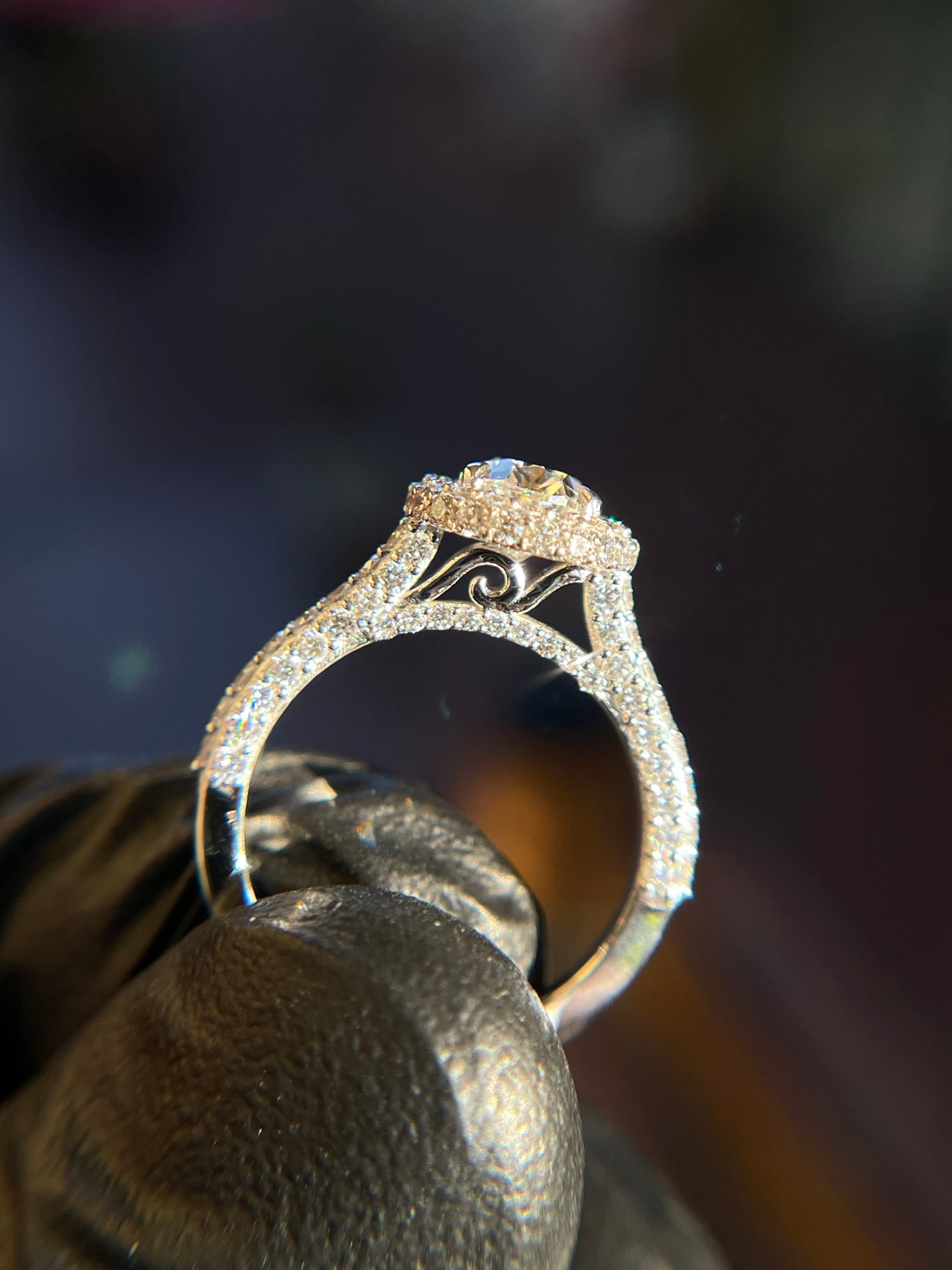 Cathedral Pavé Halo Engagement Ring