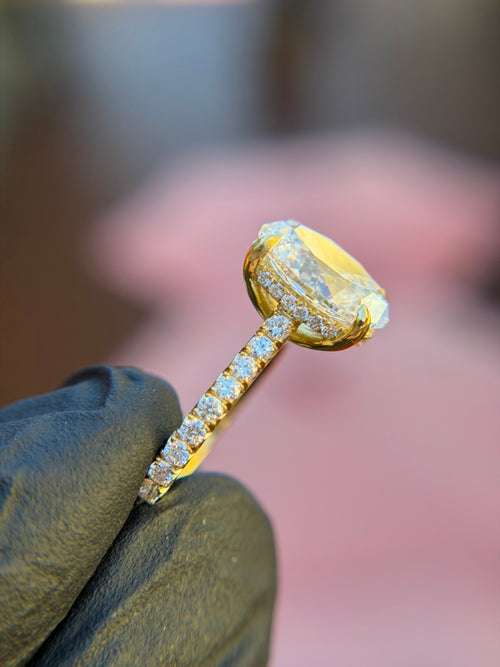 French Pavé Cathedral Hidden Halo Engagement Ring