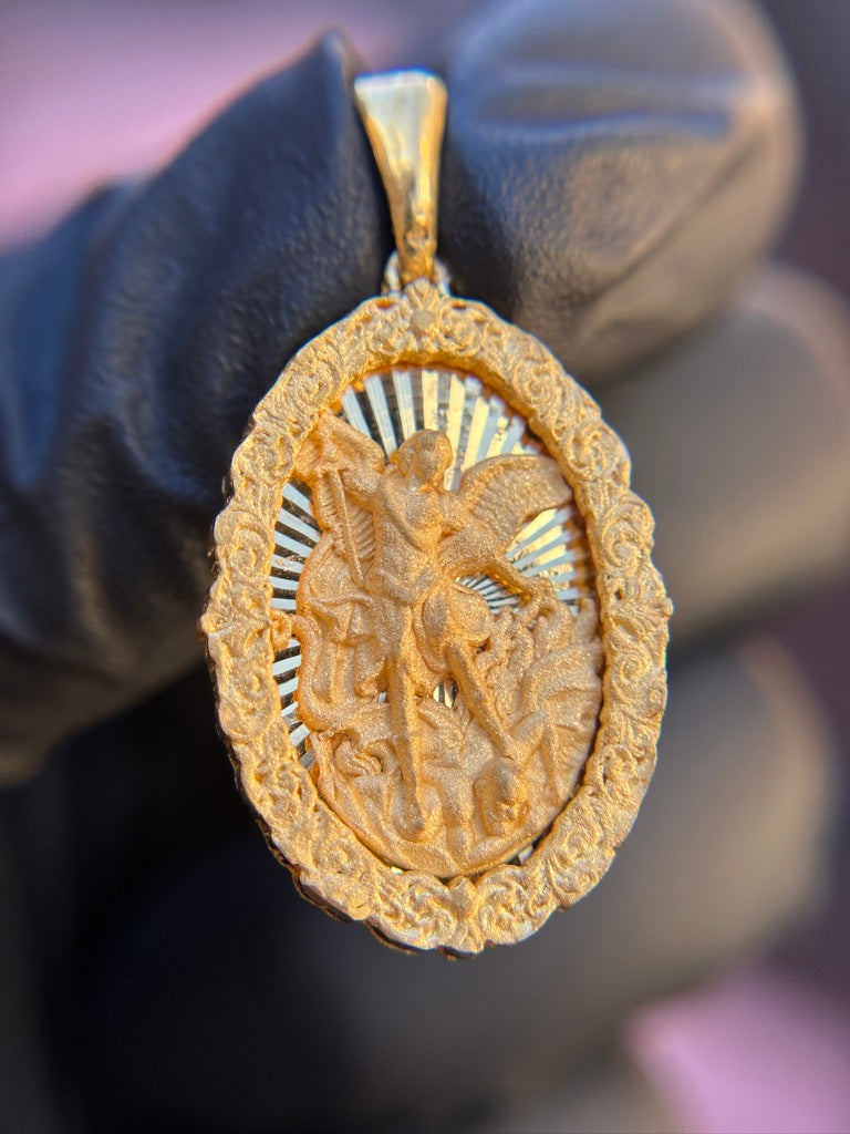 Diamond-Cut Saint Michael with Filigree Border Pendant