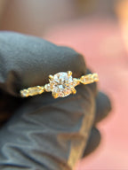 Alternating Baguette and Round Accent Milgrain Engagement Ring