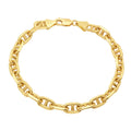 8MM Solid Alternating Mariner Bracelet in yellow gold, barred oval links alternating flat and edge-on