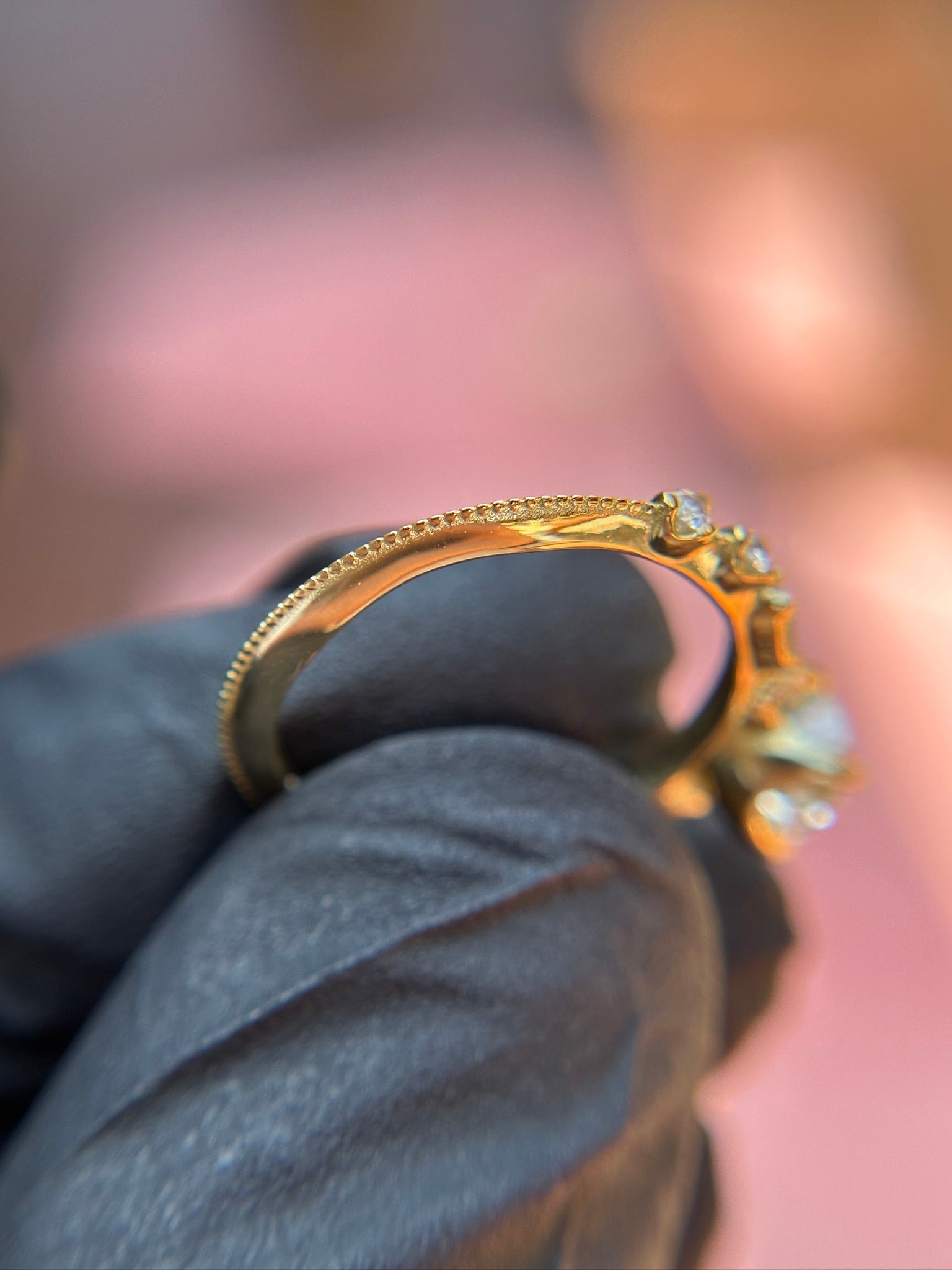 Alternating Baguette and Round Accent Milgrain Engagement Ring