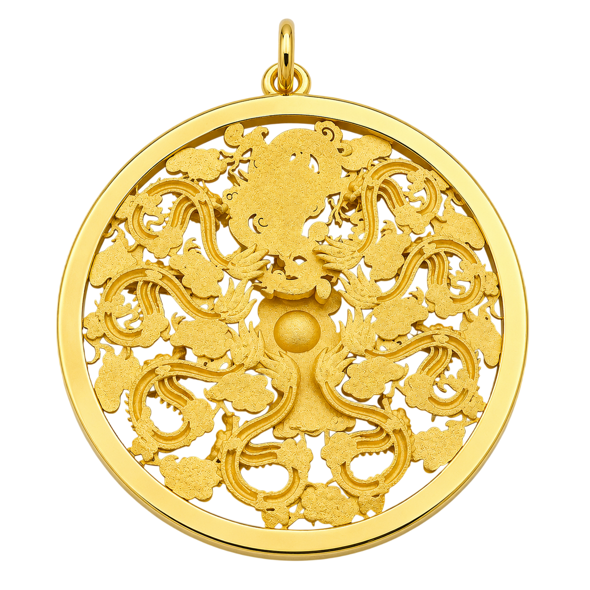 Medium 9 Dragons Circle gold pendant, finished reverse