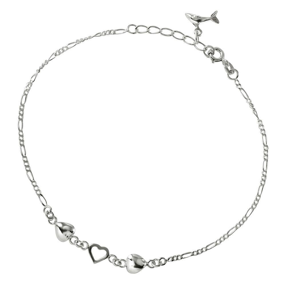Silver 925 Hearts Anklet with Dolphin Charm - ANK00010