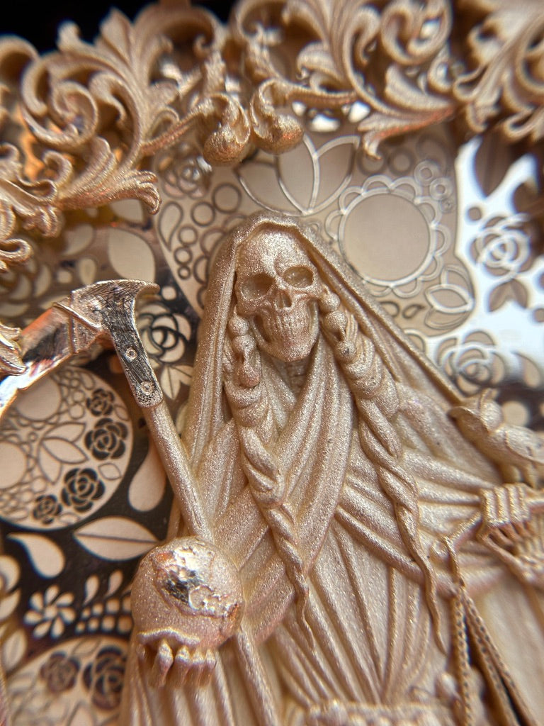 Santa Muerte and Owl Pendant